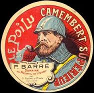 Camembert is sold in wooden boxes.  Here is one with a picture of a poilu, or French soldier from World War I, on the lid.