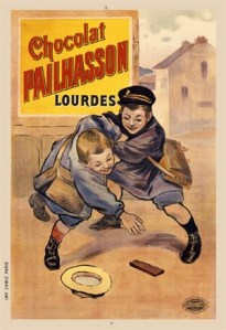 Old poster advertising a French brand of chocolate.  Photo from http://www.postercorner.com/Culinary-Chocolate-Palhasson-Vintage-Poster-Print-p/00720.htm.