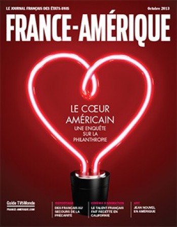 A cover of France-Amérique, a magazine for French lovers of America. The title of the cover story is "The American heart: an investigation of philanthropy." Picture source: france-amerique.com